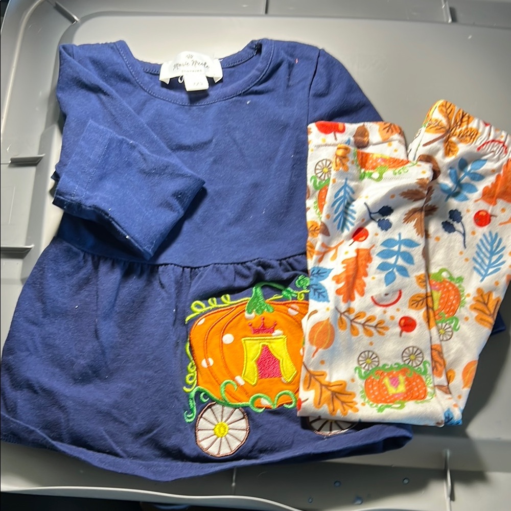 Blue Pumpkin Carriage Dress with Colorful Leggings